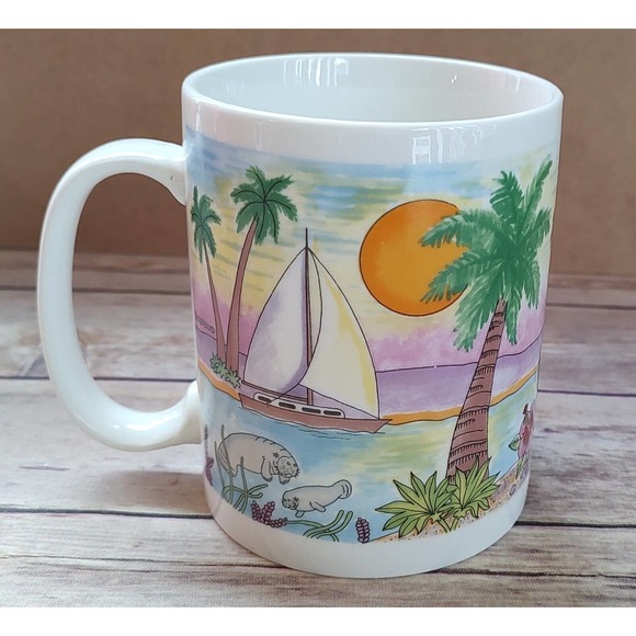 Florida Mug Dolphins Flamingos Gator Map American Gift Collector Souvenir A3 - Picture 2 of 3